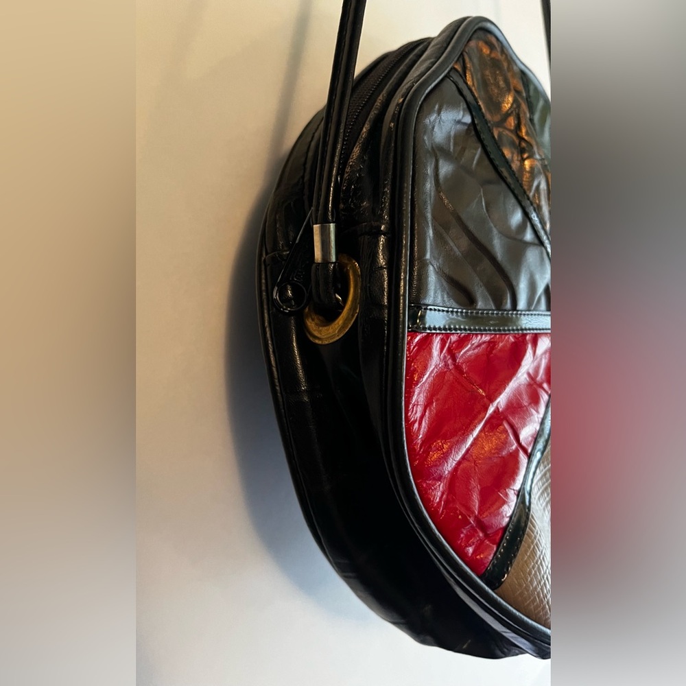 Vintage Black Embossed Patchwork Circle Crossbody… - image 3